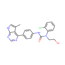 Cc1c[nH]c2ncnc(-c3ccc(NC(=O)N(CCO)c4ccccc4Cl)cc3)c12 ZINC000299872095