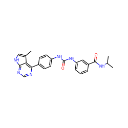 Cc1c[nH]c2ncnc(-c3ccc(NC(=O)Nc4cccc(C(=O)NC(C)C)c4)cc3)c12 ZINC000073276965