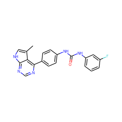 Cc1c[nH]c2ncnc(-c3ccc(NC(=O)Nc4cccc(F)c4)cc3)c12 ZINC000140247744