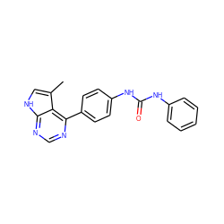 Cc1c[nH]c2ncnc(-c3ccc(NC(=O)Nc4ccccc4)cc3)c12 ZINC000141896932