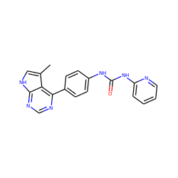 Cc1c[nH]c2ncnc(-c3ccc(NC(=O)Nc4ccccn4)cc3)c12 ZINC000299856823