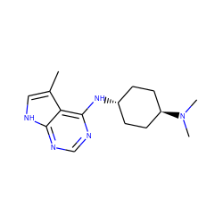 Cc1c[nH]c2ncnc(N[C@H]3CC[C@H](N(C)C)CC3)c12 ZINC001772614620