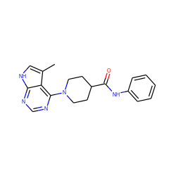 Cc1c[nH]c2ncnc(N3CCC(C(=O)Nc4ccccc4)CC3)c12 ZINC000045254288