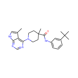 Cc1c[nH]c2ncnc(N3CCC(C)(C(=O)Nc4cccc(C(C)(C)C)c4)CC3)c12 ZINC000149379870