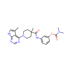 Cc1c[nH]c2ncnc(N3CCC(C)(C(=O)Nc4cccc(OC(=O)N(C)C)c4)CC3)c12 ZINC000147985412