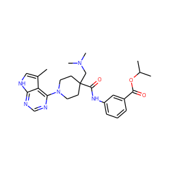 Cc1c[nH]c2ncnc(N3CCC(CN(C)C)(C(=O)Nc4cccc(C(=O)OC(C)C)c4)CC3)c12 ZINC000473115807