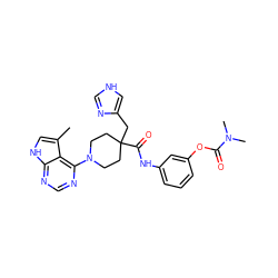 Cc1c[nH]c2ncnc(N3CCC(Cc4c[nH]cn4)(C(=O)Nc4cccc(OC(=O)N(C)C)c4)CC3)c12 ZINC000148223173