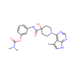 Cc1c[nH]c2ncnc(N3CCC(O)(C(=O)Nc4cccc(OC(=O)N(C)C)c4)CC3)c12 ZINC000149823111