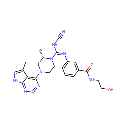 Cc1c[nH]c2ncnc(N3CCN(/C(=N\c4cccc(C(=O)NCCO)c4)NC#N)[C@@H](C)C3)c12 ZINC000045261490