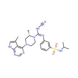 Cc1c[nH]c2ncnc(N3CCN(/C(=N\c4cccc(S(=O)(=O)NC(C)C)c4)NC#N)[C@@H](C)C3)c12 ZINC000045245847