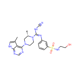 Cc1c[nH]c2ncnc(N3CCN(/C(=N\c4cccc(S(=O)(=O)NCCO)c4)NC#N)[C@@H](C)C3)c12 ZINC000045245528