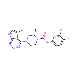 Cc1c[nH]c2ncnc(N3CCN(C(=O)Nc4ccc(F)c(Br)c4)[C@@H](C)C3)c12 ZINC000045259330