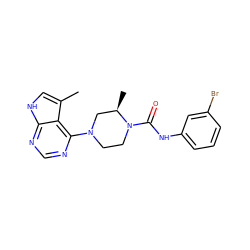 Cc1c[nH]c2ncnc(N3CCN(C(=O)Nc4cccc(Br)c4)[C@H](C)C3)c12 ZINC000045285967