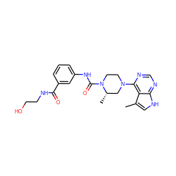 Cc1c[nH]c2ncnc(N3CCN(C(=O)Nc4cccc(C(=O)NCCO)c4)[C@@H](C)C3)c12 ZINC000045259332