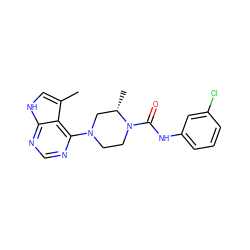 Cc1c[nH]c2ncnc(N3CCN(C(=O)Nc4cccc(Cl)c4)[C@@H](C)C3)c12 ZINC000045317488