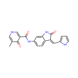 Cc1c[nH]cc(C(=O)Nc2ccc3c(c2)NC(=O)/C3=C\c2ccc[nH]2)c1=O ZINC000221488255