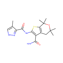 Cc1c[nH]nc1C(=O)Nc1sc2c(c1C(N)=O)CC(C)(C)OC2(C)C ZINC001772628681