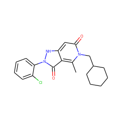 Cc1c2c(=O)n(-c3ccccc3Cl)[nH]c2cc(=O)n1CC1CCCCC1 ZINC000064448379