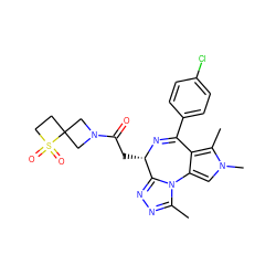 Cc1c2c(cn1C)-n1c(C)nnc1[C@H](CC(=O)N1CC3(CCS3(=O)=O)C1)N=C2c1ccc(Cl)cc1 ZINC000217119833