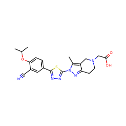 Cc1c2c(nn1-c1nnc(-c3ccc(OC(C)C)c(C#N)c3)s1)CCN(CC(=O)O)C2 ZINC000118090298