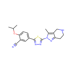 Cc1c2c(nn1-c1nnc(-c3ccc(OC(C)C)c(C#N)c3)s1)CCNC2 ZINC000118090753