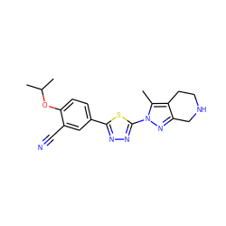 Cc1c2c(nn1-c1nnc(-c3ccc(OC(C)C)c(C#N)c3)s1)CNCC2 ZINC000118098745