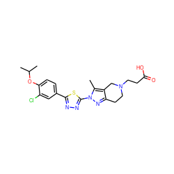 Cc1c2c(nn1-c1nnc(-c3ccc(OC(C)C)c(Cl)c3)s1)CCN(CCC(=O)O)C2 ZINC000068247799