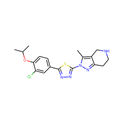 Cc1c2c(nn1-c1nnc(-c3ccc(OC(C)C)c(Cl)c3)s1)CCNC2 ZINC000118088990