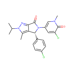 Cc1c2c(nn1C(C)C)C(=O)N(c1cc(Cl)c(=O)n(C)c1)[C@@H]2c1ccc(Cl)cc1 ZINC000220201593