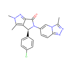 Cc1c2c(nn1C)C(=O)N(c1ccc3nnc(C)n3c1)[C@H]2c1ccc(Cl)cc1 ZINC000261181490