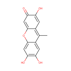 Cc1c2cc(O)c(=O)cc-2oc2cc(O)c(O)cc12 ZINC000004015433