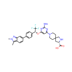 Cc1c2ccc(-c3ccc([C@@H](Oc4cc(N5CCC6(CC5)CN[C@H](C(=O)O)C6)nc(N)n4)C(F)(F)F)cc3)cc2nn1C ZINC001772601791