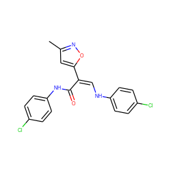 Cc1cc(/C(=C/Nc2ccc(Cl)cc2)C(=O)Nc2ccc(Cl)cc2)on1 ZINC000029046739