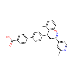 Cc1cc(/C(C[C@@H](c2ccc(-c3ccc(C(=O)O)cc3)cc2)c2ccccc2C)=N/O)ccn1 ZINC000096273722