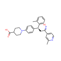 Cc1cc(/C(C[C@@H](c2ccc(N3CCC(C(=O)O)CC3)cc2)c2ccccc2C)=N/O)ccn1 ZINC000096273720