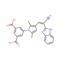 Cc1cc(/C=C(/C#N)c2nc3ccccc3[nH]2)c(C)n1-c1cc(C(=O)O)cc(C(=O)O)c1 ZINC000012362983