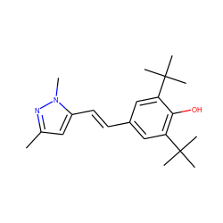 Cc1cc(/C=C/c2cc(C(C)(C)C)c(O)c(C(C)(C)C)c2)n(C)n1 ZINC000013820021