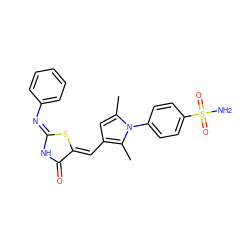 Cc1cc(/C=C2\S/C(=N\c3ccccc3)NC2=O)c(C)n1-c1ccc(S(N)(=O)=O)cc1 ZINC000018254848