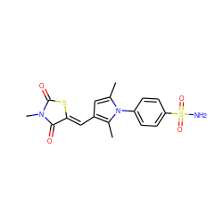 Cc1cc(/C=C2\SC(=O)N(C)C2=O)c(C)n1-c1ccc(S(N)(=O)=O)cc1 ZINC000013757940