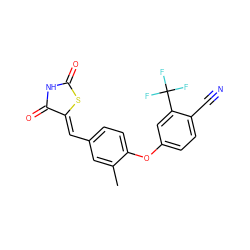 Cc1cc(/C=C2\SC(=O)NC2=O)ccc1Oc1ccc(C#N)c(C(F)(F)F)c1 ZINC000066073675