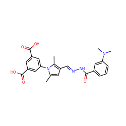 Cc1cc(/C=N/NC(=O)c2cccc(N(C)C)c2)c(C)n1-c1cc(C(=O)O)cc(C(=O)O)c1 ZINC000009261969