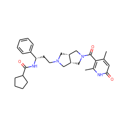 Cc1cc(=O)[nH]c(C)c1C(=O)N1C[C@@H]2CN(CC[C@H](NC(=O)C3CCCC3)c3ccccc3)C[C@@H]2C1 ZINC000049070217