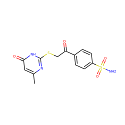 Cc1cc(=O)[nH]c(SCC(=O)c2ccc(S(N)(=O)=O)cc2)n1 ZINC000084614731