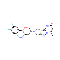 Cc1cc(=O)[nH]c2c3c(nn12)CN([C@H]1CO[C@H](c2cc(F)c(F)cc2F)[C@@H](N)C1)C3 ZINC000653874576