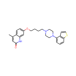 Cc1cc(=O)[nH]c2cc(OCCCCN3CCN(c4cccc5sccc45)CC3)ccc12 ZINC000115091695