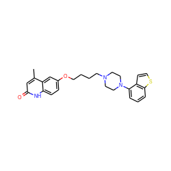 Cc1cc(=O)[nH]c2ccc(OCCCCN3CCN(c4cccc5sccc45)CC3)cc12 ZINC001772623188