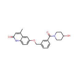 Cc1cc(=O)[nH]c2ccc(OCc3cccc(C(=O)N4CCC(O)CC4)c3)cc12 ZINC000045337786