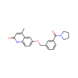 Cc1cc(=O)[nH]c2ccc(OCc3cccc(C(=O)N4CCCC4)c3)cc12 ZINC000045338857