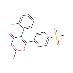 Cc1cc(=O)c(-c2ccccc2F)c(-c2ccc(S(C)(=O)=O)cc2)o1 ZINC000013581179