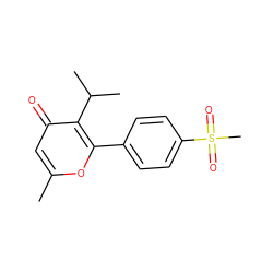 Cc1cc(=O)c(C(C)C)c(-c2ccc(S(C)(=O)=O)cc2)o1 ZINC000012352326